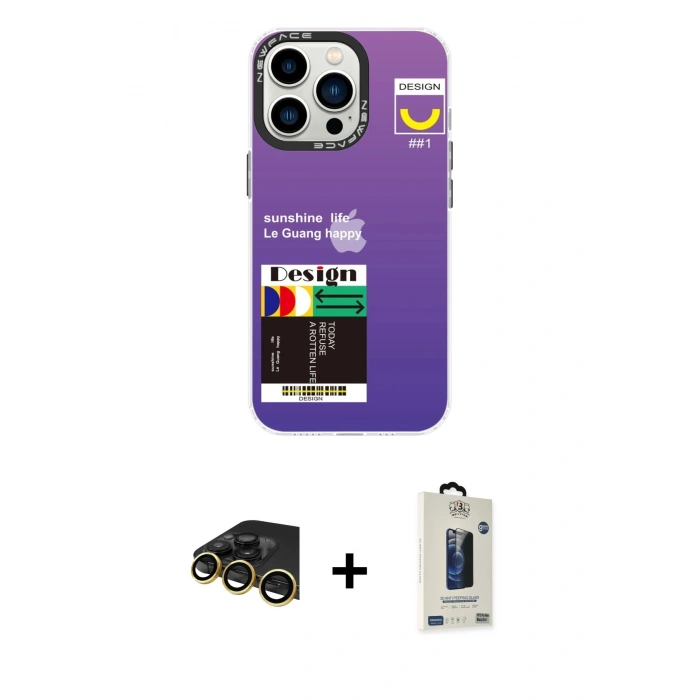 MARSİLYAN™- iPhone 13 Pro Max Kılıf Siluet Çizgi Koleksiyonu - Siyah Bilvis Hayalet Cam Ekran Koruyucu + Raze Metal Kamera Lens - GD