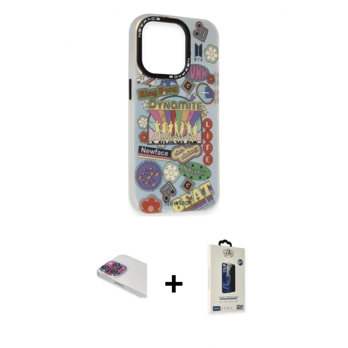 MARSİLYAN™- iPhone 13 Pro Max Kılıf Siluet Çizgi Koleksiyonu - Siyah Bilvis Hayalet Cam Ekran Koruyucu + Pers Alüminyum Kamera Lens - GI