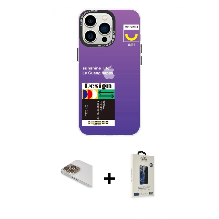 MARSİLYAN™- iPhone 13 Pro Max Kılıf Siluet Çizgi Koleksiyonu - Siyah Bilvis Hayalet Cam Ekran Koruyucu + Pers Alüminyum Kamera Lens - GD
