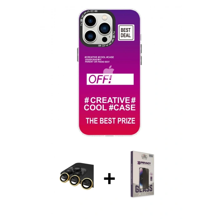 MARSİLYAN™- iPhone 13 Pro Max Kılıf Siluet Çizgi Koleksiyonu - Siyah Bilvis Hayalet Cam Ekran Koruyucu + Raze Metal Kamera Lens - GD
