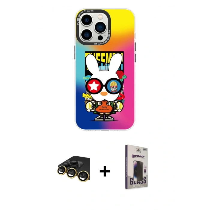 MARSİLYAN™- iPhone 13 Pro Max Kılıf Siluet Çizgi Koleksiyonu - Siyah Bilvis Hayalet Cam Ekran Koruyucu + Raze Metal Kamera Lens - GD