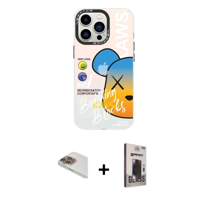 MARSİLYAN™- iPhone 13 Pro Max Kılıf Siluet Çizgi Koleksiyonu - Siyah Bilvis Hayalet Cam Ekran Koruyucu + Gold Pers Alüminyum Kamera Lens