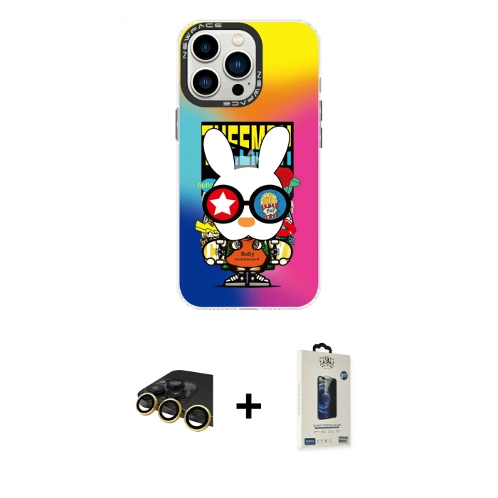 MARSİLYAN™- iPhone 13 Pro Max Kılıf Siluet Çizgi Koleksiyonu - Siyah Bilvis Hayalet Cam Ekran Koruyucu + Raze Metal Kamera Lens - GD