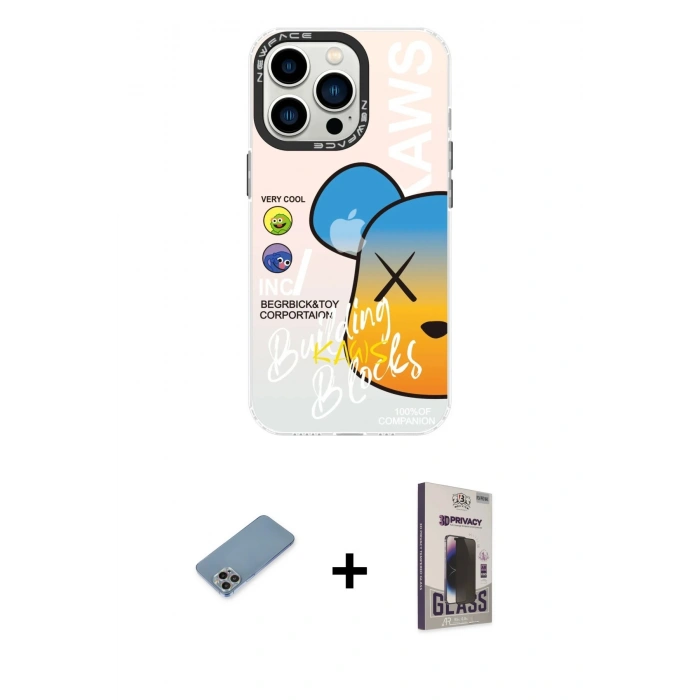 MARSİLYAN™- iPhone 13 Pro Max Kılıf Siluet Çizgi Koleksiyonu - Siyah Bilvis Hayalet Cam Ekran Koruyucu + Gökkuşağı Shine Kamera Lens Koruma Cam