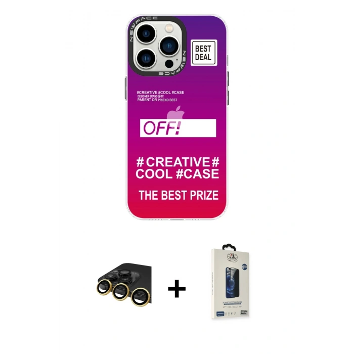 MARSİLYAN™- iPhone 13 Pro Max Kılıf Siluet Çizgi Koleksiyonu - Siyah Bilvis Hayalet Cam Ekran Koruyucu + Raze Metal Kamera Lens - GD