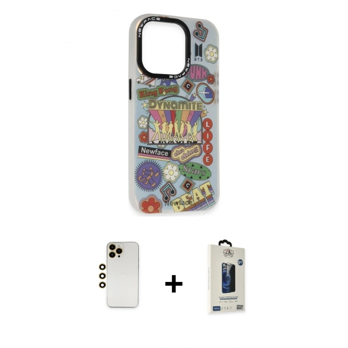 MARSİLYAN™- iPhone 13 Pro Max Kılıf Siluet Çizgi Koleksiyonu - Siyah Bilvis Hayalet Cam Ekran Koruyucu + Shine Kamera Lens - GD