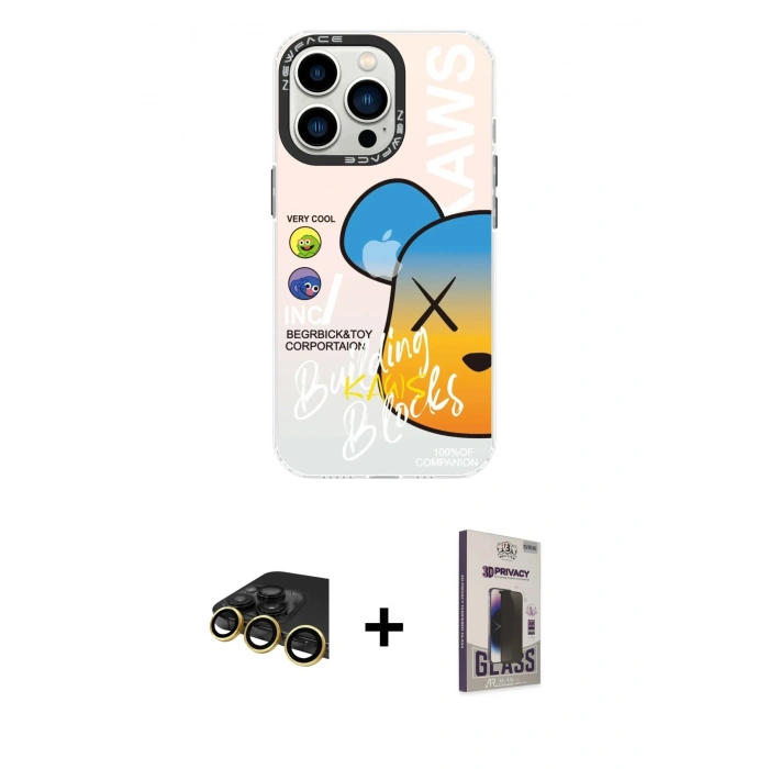 MARSİLYAN™- iPhone 13 Pro Max Kılıf Siluet Çizgi Koleksiyonu - Siyah Bilvis Hayalet Cam Ekran Koruyucu + Raze Metal Kamera Lens - GD