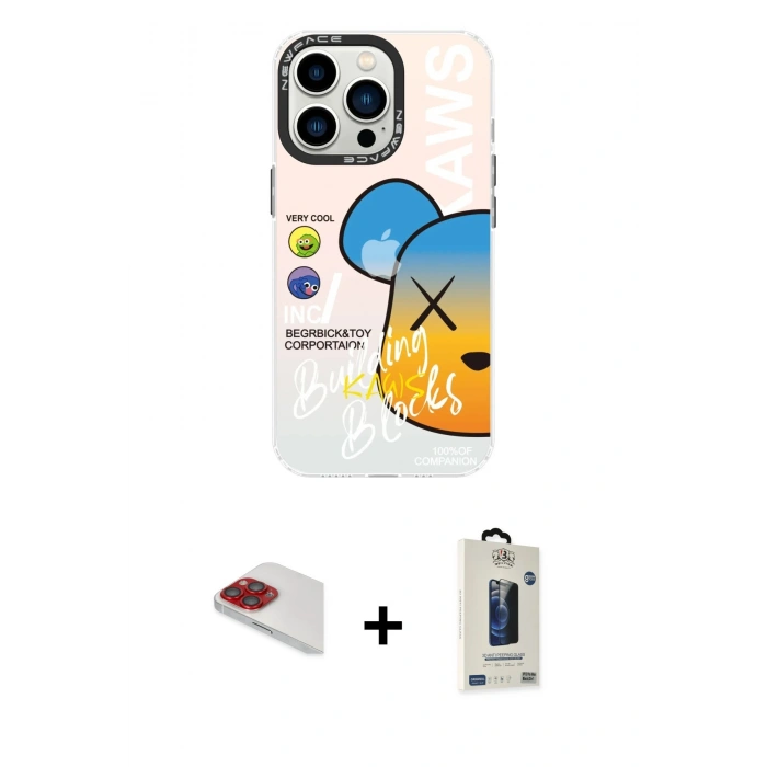 MARSİLYAN™- iPhone 13 Pro Max Kılıf Siluet Çizgi Koleksiyonu - Siyah Bilvis Hayalet Cam Ekran Koruyucu + Kırmızı Pers Alüminyum Kamera Lens