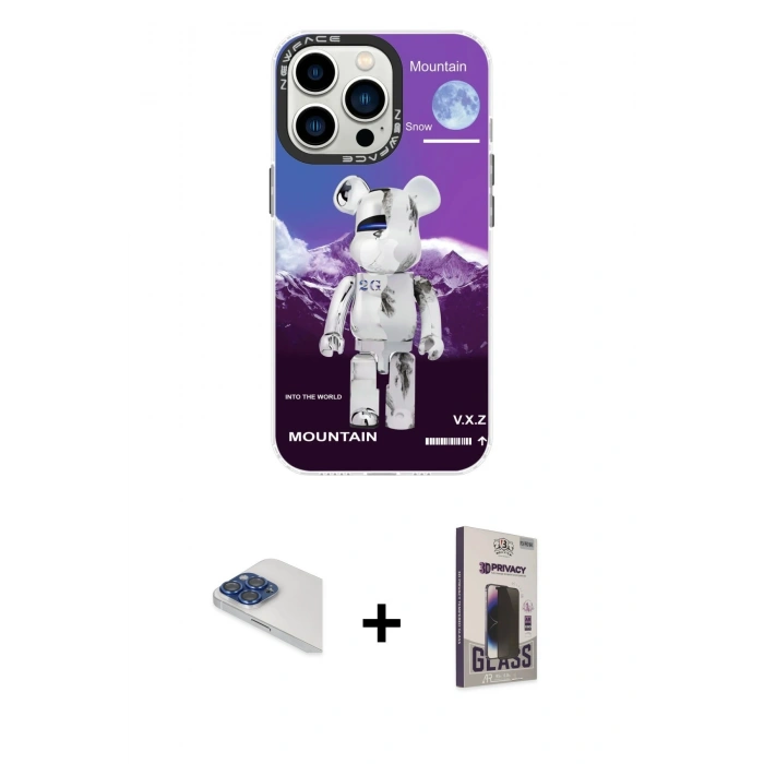 MARSİLYAN™- iPhone 13 Pro Max Kılıf Siluet Çizgi Koleksiyonu - Siyah Bilvis Hayalet Cam Ekran Koruyucu + Pers Alüminyum Kamera Lens - LT
