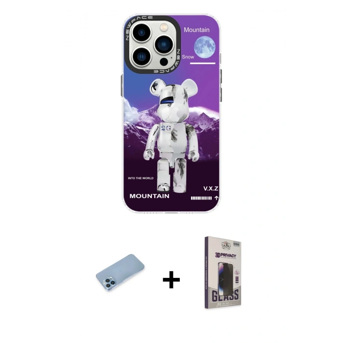 MARSİLYAN™- iPhone 13 Pro Max Kılıf Siluet Çizgi Koleksiyonu - Siyah Bilvis Hayalet Cam Ekran Koruyucu + Shine Kamera Lens Koruma Cam - MI