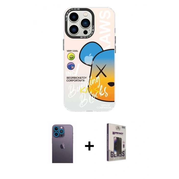 MARSİLYAN™- iPhone 13 Pro Max Kılıf Siluet Çizgi Koleksiyonu - Siyah Bilvis Hayalet Cam Ekran Koruyucu + Neon Fosforlu Kamera Lens - MI