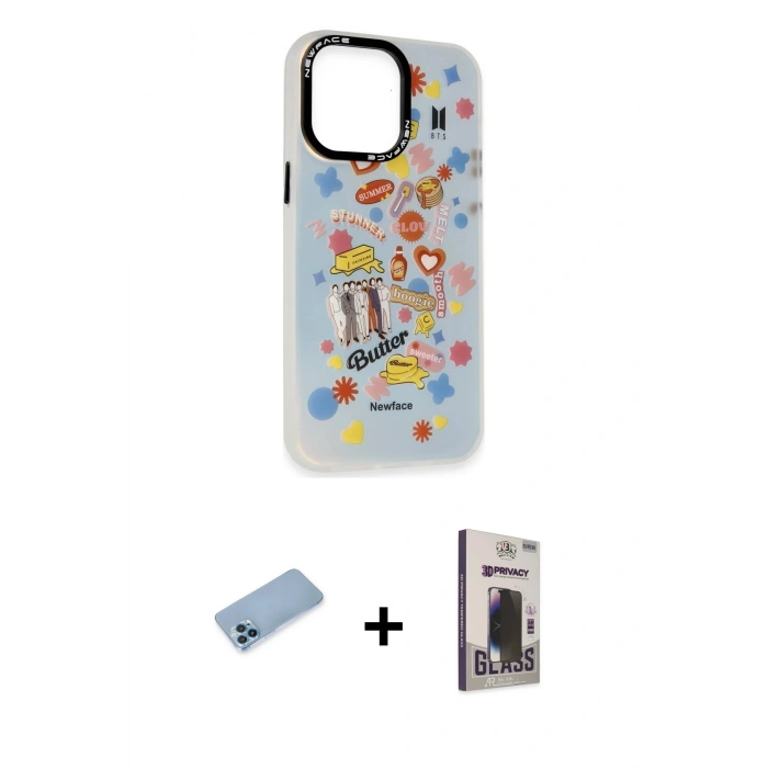 MARSİLYAN™- iPhone 13 Pro Max Kılıf Siluet Çizgi Koleksiyonu - Siyah Bilvis Hayalet Cam Ekran Koruyucu + Shine Kamera Lens Koruma Cam - MI