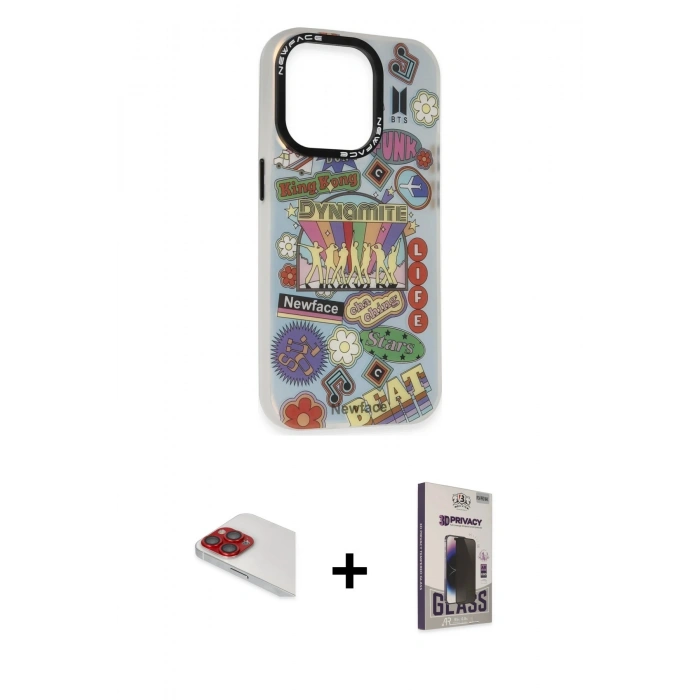 MARSİLYAN™- iPhone 13 Pro Max Kılıf Siluet Çizgi Koleksiyonu - Siyah Bilvis Hayalet Cam Ekran Koruyucu + Pers Alüminyum Kamera Lens - KI