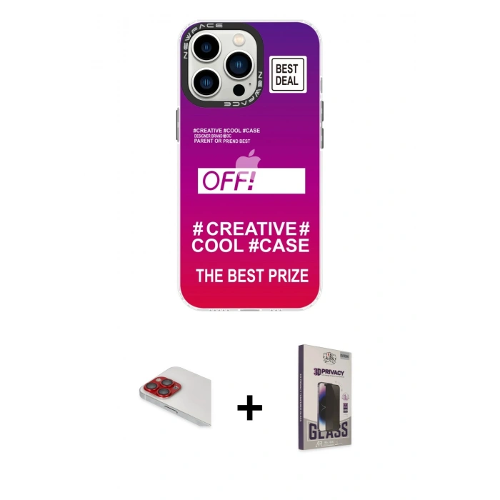 MARSİLYAN™- iPhone 13 Pro Max Kılıf Siluet Çizgi Koleksiyonu - Siyah Bilvis Hayalet Cam Ekran Koruyucu + Pers Alüminyum Kamera Lens - KI