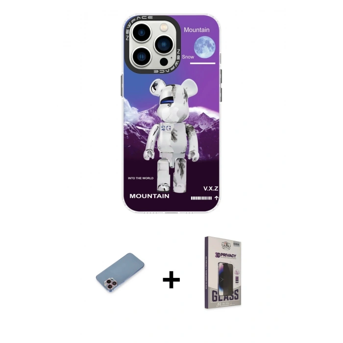 MARSİLYAN™- iPhone 13 Pro Max Kılıf Siluet Çizgi Koleksiyonu - Siyah Bilvis Hayalet Cam Ekran Koruyucu + Shine Kamera Lens Koruma Cam - PE