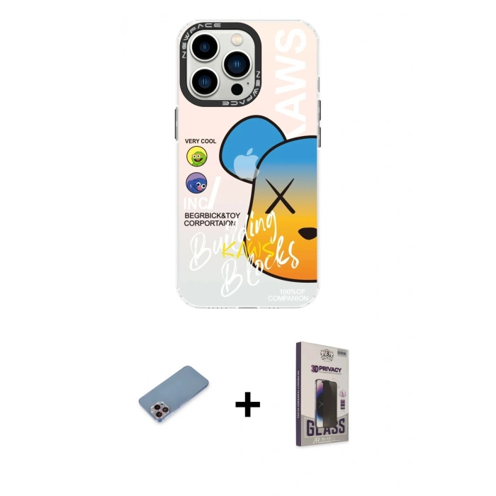 MARSİLYAN™- iPhone 13 Pro Max Kılıf Siluet Çizgi Koleksiyonu - Siyah Bilvis Hayalet Cam Ekran Koruyucu + Shine Kamera Lens Koruma Cam - PE