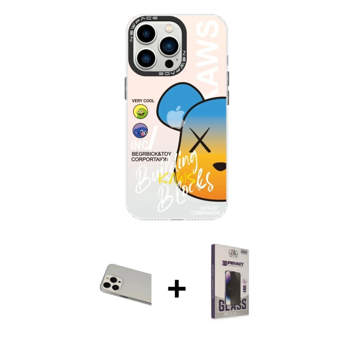 MARSİLYAN™- iPhone 13 Pro Max Kılıf Siluet Çizgi Koleksiyonu - Siyah Bilvis Hayalet Cam Ekran Koruyucu + Rainbow Kamera Lens Koruma Cam - BZ
