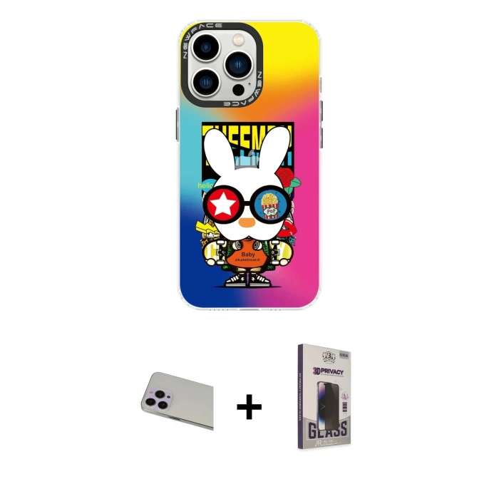 MARSİLYAN™- iPhone 13 Pro Max Kılıf Siluet Çizgi Koleksiyonu - Siyah Bilvis Hayalet Cam Ekran Koruyucu + Rainbow Kamera Lens Koruma Cam - MR