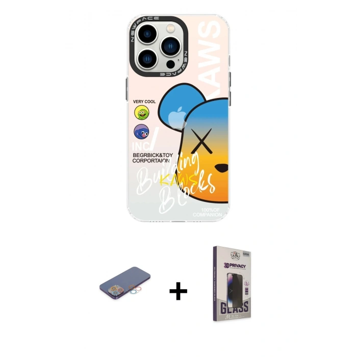 MARSİLYAN™- iPhone 13 Pro Max Kılıf Siluet Çizgi Koleksiyonu - Siyah Bilvis Hayalet Cam Ekran Koruyucu + Renkli Kamera Lens Koruma Cam - PE