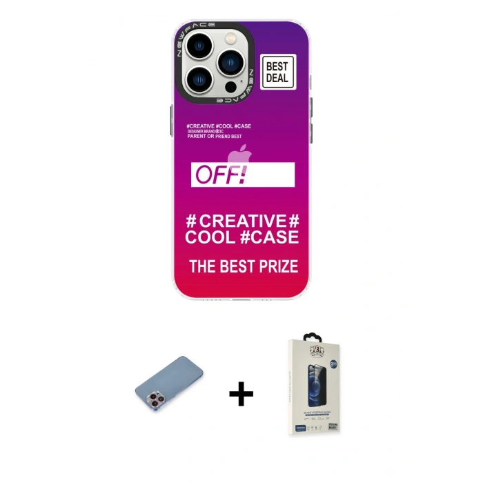 MARSİLYAN™- iPhone 13 Pro Max Kılıf Siluet Çizgi Koleksiyonu - Siyah Bilvis Hayalet Cam Ekran Koruyucu + Shine Kamera Lens Koruma Cam - PE