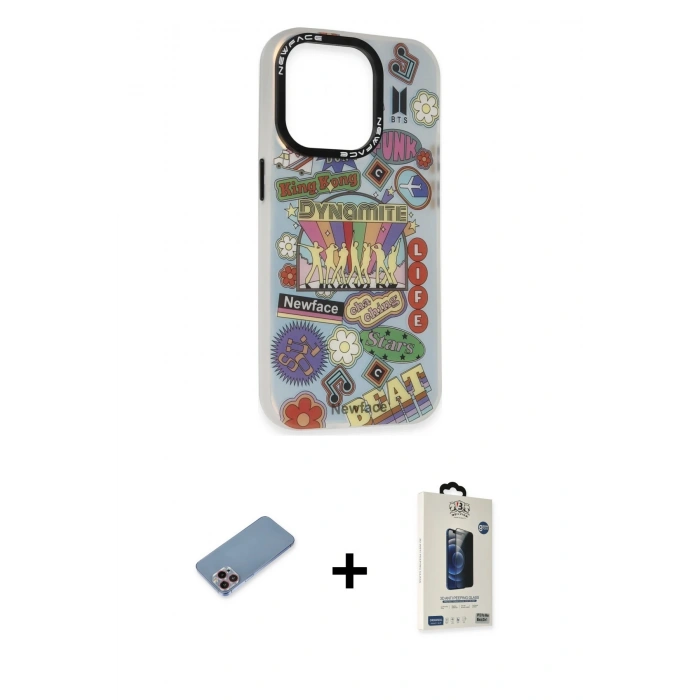 MARSİLYAN™- iPhone 13 Pro Max Kılıf Siluet Çizgi Koleksiyonu - Siyah Bilvis Hayalet Cam Ekran Koruyucu + Shine Kamera Lens Koruma Cam - PE