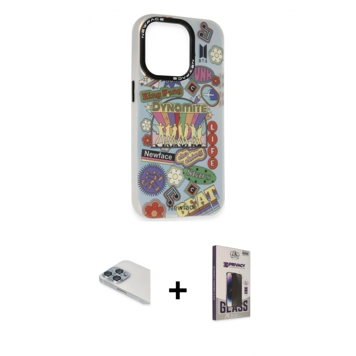 MARSİLYAN™- iPhone 13 Pro Max Kılıf Siluet Çizgi Koleksiyonu - Siyah Bilvis Hayalet Cam Ekran Koruyucu + Pers Alüminyum Kamera Lens - SABE