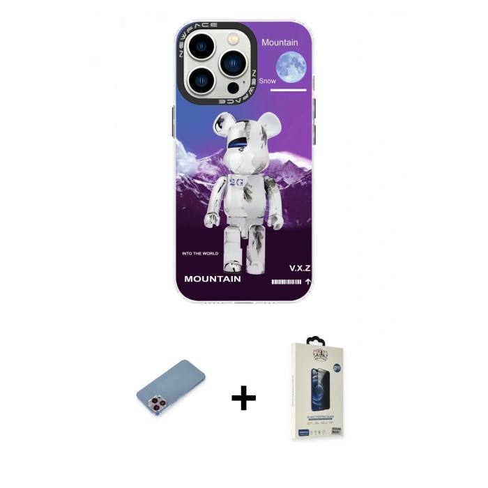 MARSİLYAN™- iPhone 13 Pro Max Kılıf Siluet Çizgi Koleksiyonu - Siyah Bilvis Hayalet Cam Ekran Koruyucu + Shine Kamera Lens Koruma Cam - PE