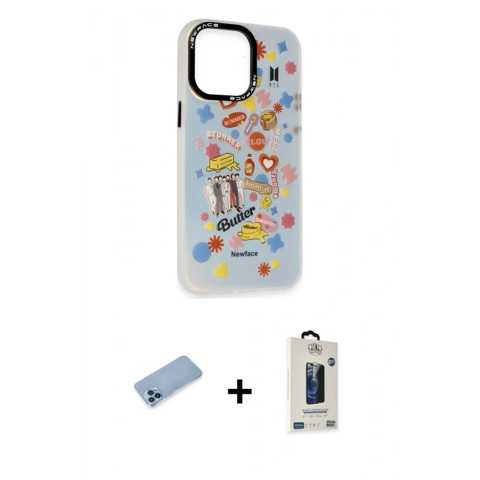 MARSİLYAN™- iPhone 13 Pro Max Kılıf Siluet Çizgi Koleksiyonu - Siyah Bilvis Hayalet Cam Ekran Koruyucu + Shine Kamera Lens Koruma Cam - MI