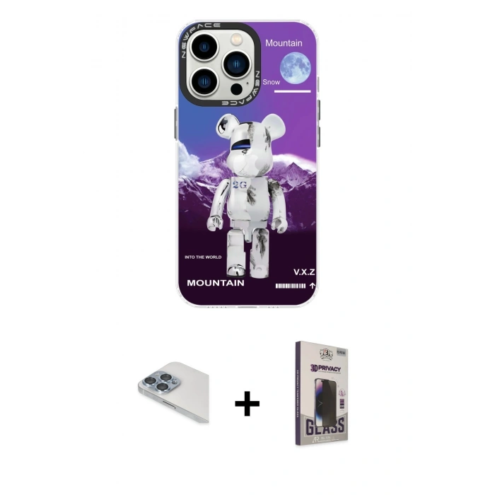 MARSİLYAN™- iPhone 13 Pro Max Kılıf Siluet Çizgi Koleksiyonu - Siyah Bilvis Hayalet Cam Ekran Koruyucu + Pers Alüminyum Kamera Lens - SABE