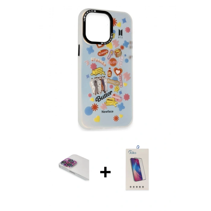 MARSİLYAN™- iPhone 13 Pro Max Kılıf Siluet Çizgi Koleksiyonu - Siyah Joko 5D Cam + Pers Alüminyum Kamera Lens - GI