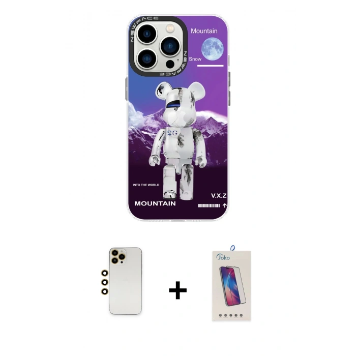 MARSİLYAN™- iPhone 13 Pro Max Kılıf Siluet Çizgi Koleksiyonu - Siyah Joko 5D Cam + Shine Kamera Lens - GD