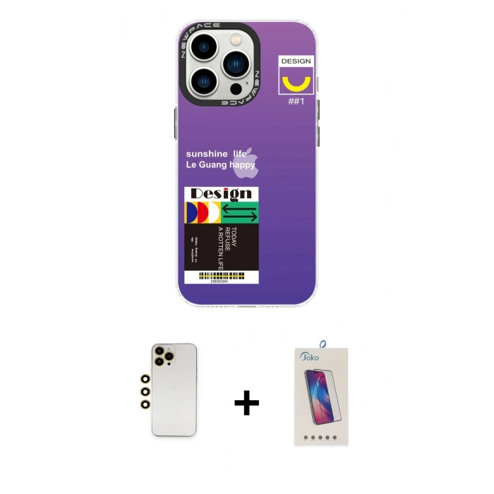 MARSİLYAN™- iPhone 13 Pro Max Kılıf Siluet Çizgi Koleksiyonu - Siyah Joko 5D Cam + Shine Kamera Lens - GD