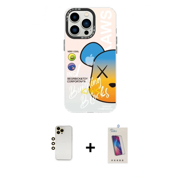 MARSİLYAN™- iPhone 13 Pro Max Kılıf Siluet Çizgi Koleksiyonu - Siyah Joko 5D Cam + Shine Kamera Lens - GD