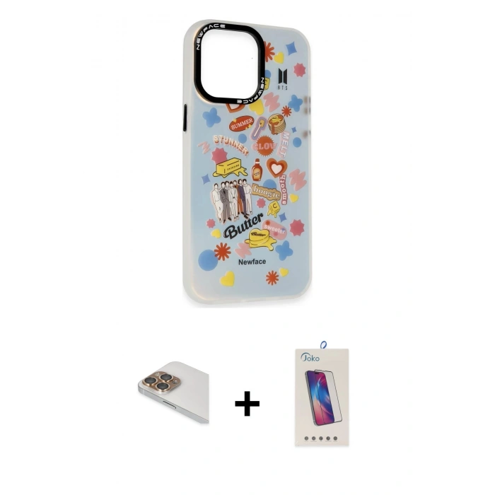 MARSİLYAN™- iPhone 13 Pro Max Kılıf Siluet Çizgi Koleksiyonu - Siyah Joko 5D Cam + Pers Alüminyum Kamera Lens - GD