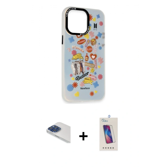 MARSİLYAN™- iPhone 13 Pro Max Kılıf Siluet Çizgi Koleksiyonu - Siyah Joko 5D Cam + Pers Alüminyum Kamera Lens - LT