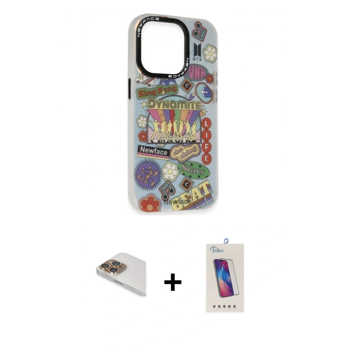 MARSİLYAN™- iPhone 13 Pro Max Kılıf Siluet Çizgi Koleksiyonu - Siyah Joko 5D Cam + Pers Alüminyum Kamera Lens - GD