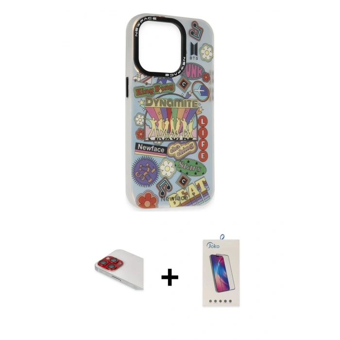 MARSİLYAN™- iPhone 13 Pro Max Kılıf Siluet Çizgi Koleksiyonu - Siyah Joko 5D Cam + Pers Alüminyum Kamera Lens - KI
