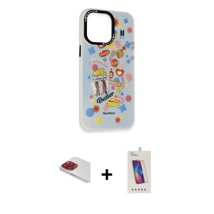 MARSİLYAN™- iPhone 13 Pro Max Kılıf Siluet Çizgi Koleksiyonu - Siyah Joko 5D Cam + Pers Alüminyum Kamera Lens - KI