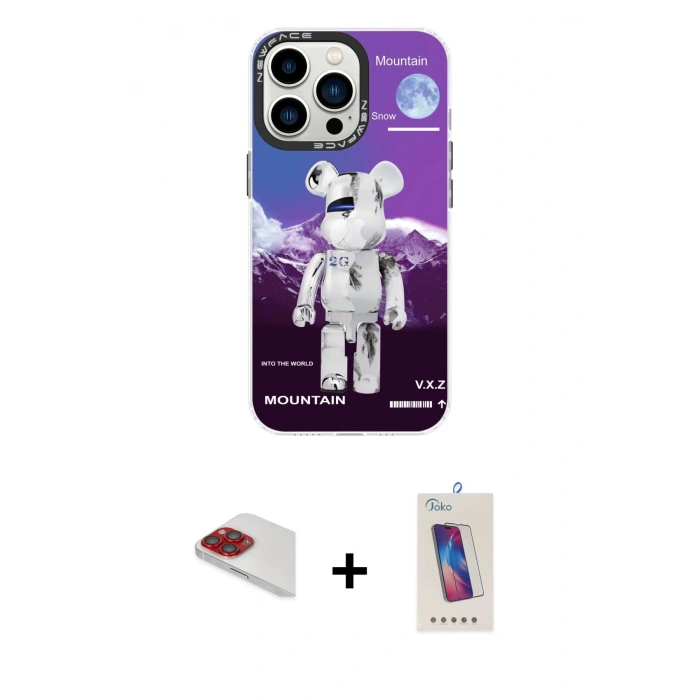 MARSİLYAN™- iPhone 13 Pro Max Kılıf Siluet Çizgi Koleksiyonu - Siyah Joko 5D Cam + Pers Alüminyum Kamera Lens - KI