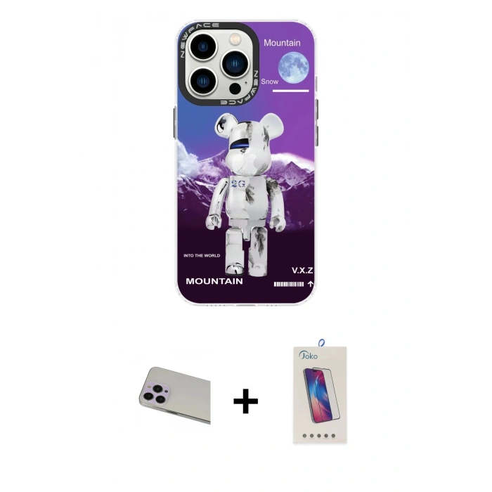 MARSİLYAN™- iPhone 13 Pro Max Kılıf Siluet Çizgi Koleksiyonu - Siyah Joko 5D Cam + Rainbow Kamera Lens Koruma Cam - MR
