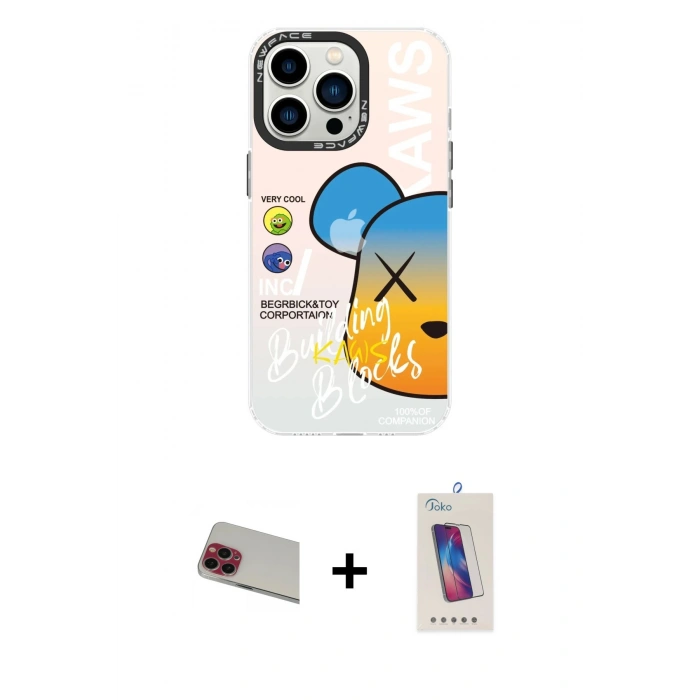 MARSİLYAN™- iPhone 13 Pro Max Kılıf Siluet Çizgi Koleksiyonu - Siyah Joko 5D Cam + Rainbow Kamera Lens Koruma Cam - KI