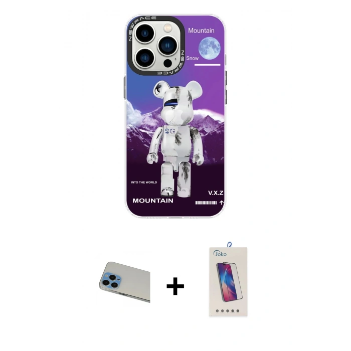 MARSİLYAN™- iPhone 13 Pro Max Kılıf Siluet Çizgi Koleksiyonu - Siyah Joko 5D Cam + Rainbow Kamera Lens Koruma Cam - MI