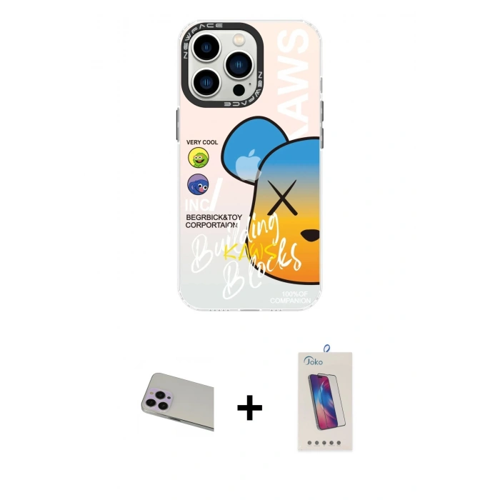 MARSİLYAN™- iPhone 13 Pro Max Kılıf Siluet Çizgi Koleksiyonu - Siyah Joko 5D Cam + Rainbow Kamera Lens Koruma Cam - MR