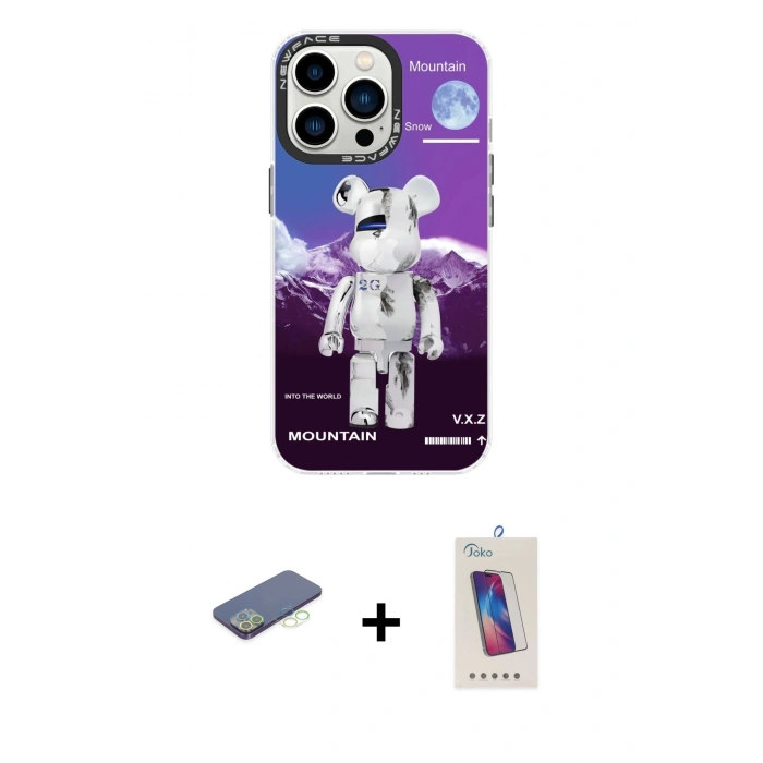 MARSİLYAN™- iPhone 13 Pro Max Kılıf Siluet Çizgi Koleksiyonu - Siyah Joko 5D Cam + Renkli Kamera Lens Koruma Cam - YL