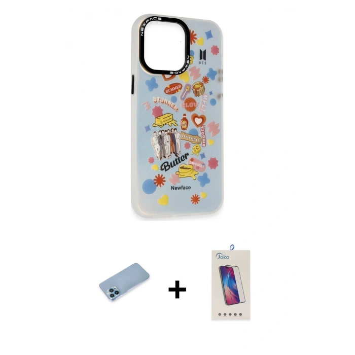 MARSİLYAN™- iPhone 13 Pro Max Kılıf Siluet Çizgi Koleksiyonu - Siyah Joko 5D Cam + Shine Kamera Lens Koruma Cam - MI