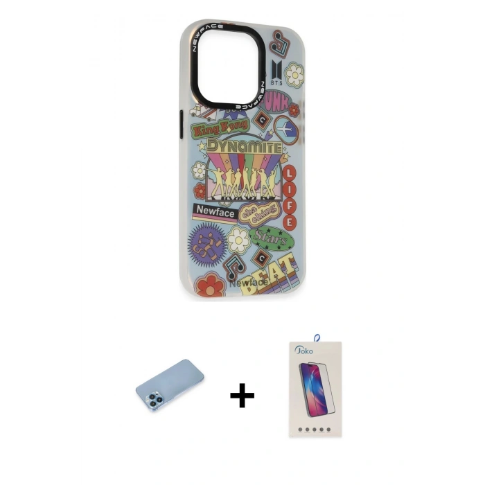 MARSİLYAN™- iPhone 13 Pro Max Kılıf Siluet Çizgi Koleksiyonu - Siyah Joko 5D Cam + Shine Kamera Lens Koruma Cam - MI