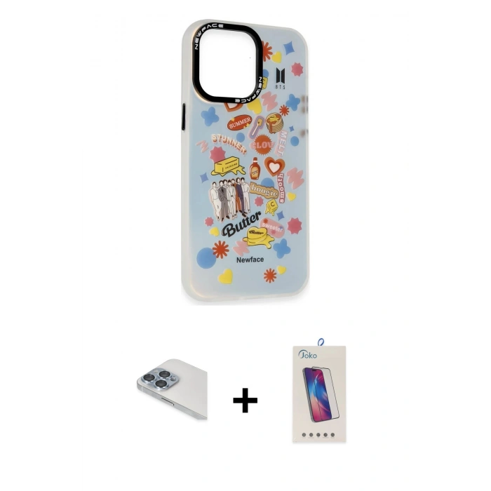 MARSİLYAN™- iPhone 13 Pro Max Kılıf Siluet Çizgi Koleksiyonu - Siyah Joko 5D Cam + Pers Alüminyum Kamera Lens - SABE