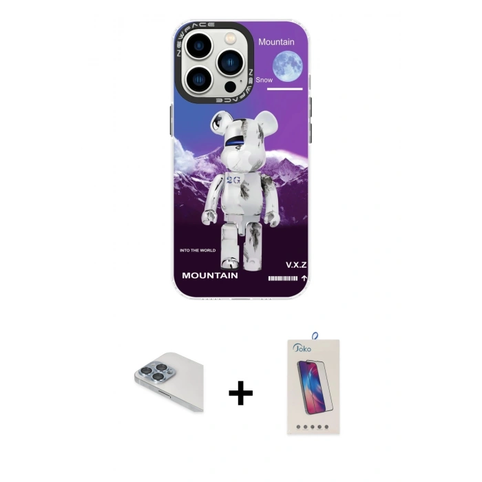MARSİLYAN™- iPhone 13 Pro Max Kılıf Siluet Çizgi Koleksiyonu - Siyah Joko 5D Cam + Pers Alüminyum Kamera Lens - SABE