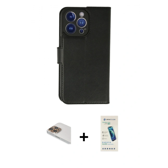 MARSİLYAN™- iPhone 13 Pro Max Kılıf Siluet Işık Serisi - Şeffaf Pasifik Cam Ekran Koruyucu + Gold Pers Alüminyum Kamera Lens