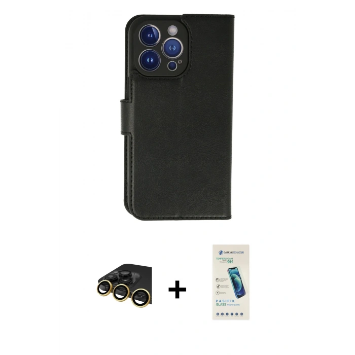 MARSİLYAN™- iPhone 13 Pro Max Kılıf Siluet Işık Serisi - Şeffaf Pasifik Cam Ekran Koruyucu + Gold Raze Metal Kamera Lens